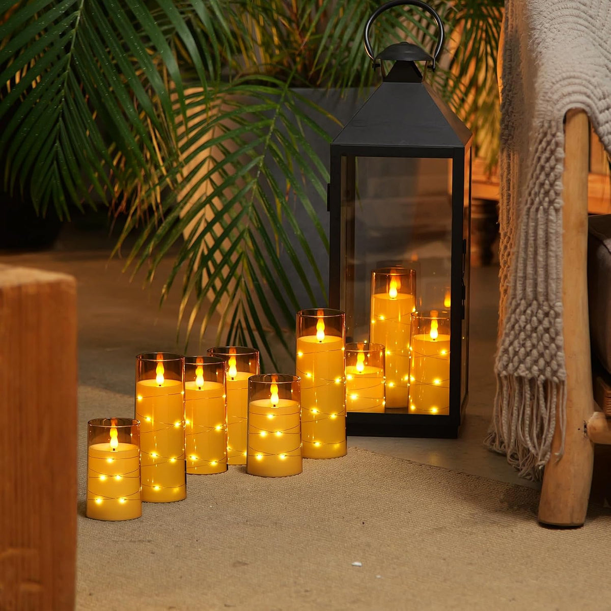 Homemory 9 Pcs Flameless Candles with Embedded Star String Fairy Lights, Battery Operated Candles, LED Candle, Fake