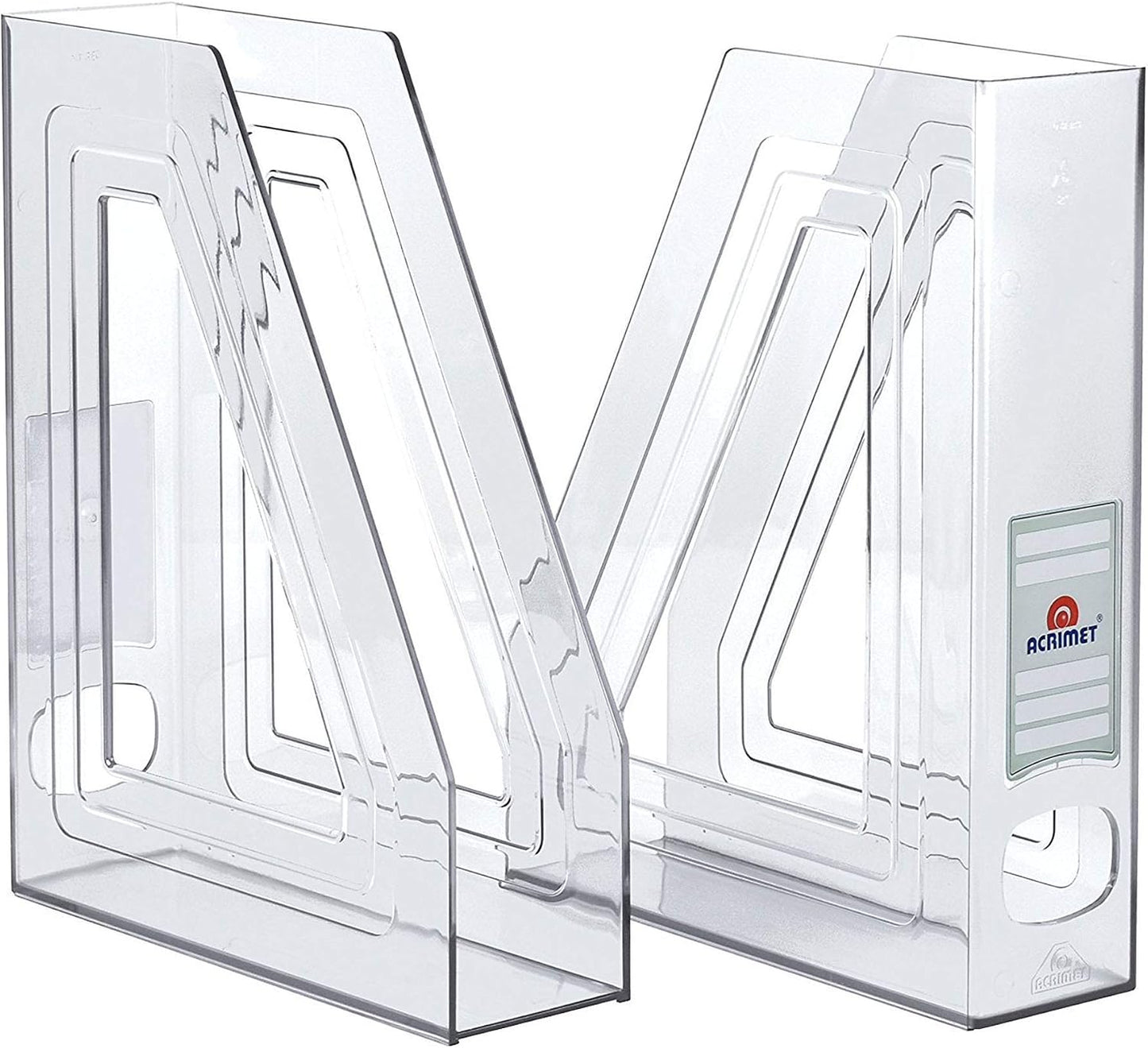 Acrimet Magazine File Holder, Vertical Desk Organizer, Clear, 2 Pack | Durable Plastic, Office & Home Use, Rack Design