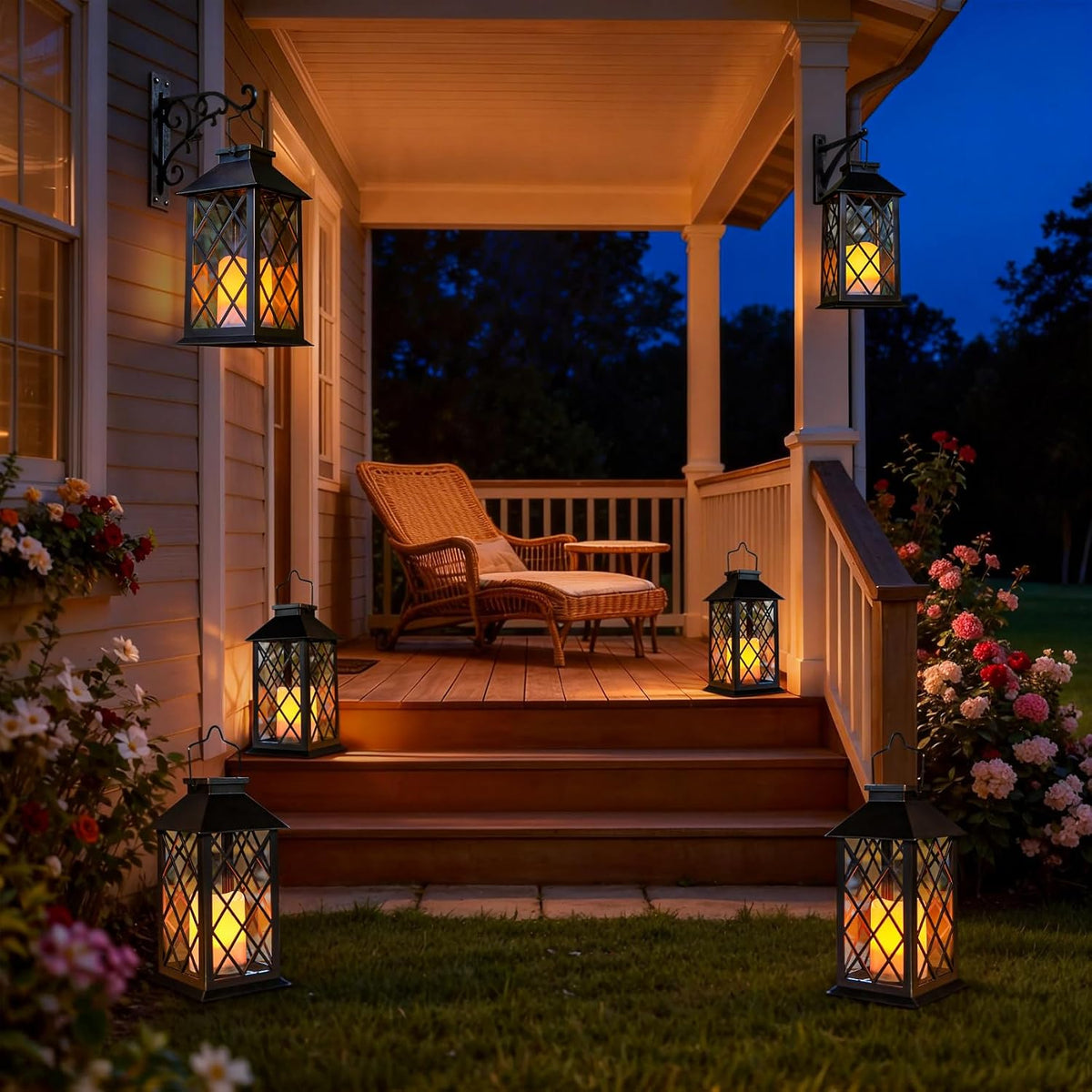 [2 Pack] TAKE ME Black 14" Solar Lanterns Outdoor Waterproof Garden Lanterns LED Candle Lights for Garden Outdoor Decor