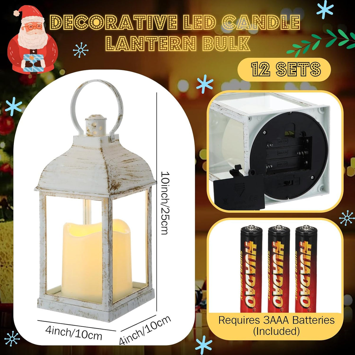 12 Pack 10 Inch White Decorative Candle Lantern Bulk LED Flameless | Lanterns Centerpiece Battery Powered Flameless