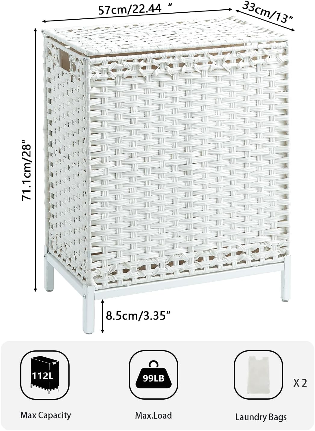 112 L Handwoven Rattan Wicker Laundry Basket / Cloud White / 112 L - 29.6 Gal