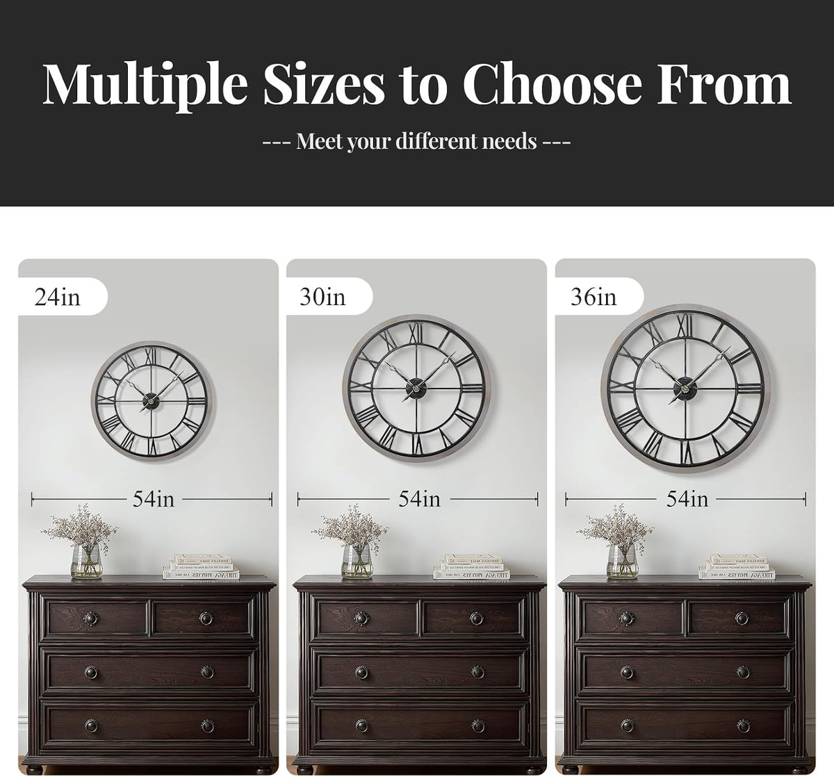 Cuspin 30 Inch Large Wall Clock Rustic Industrial Wood Frame Roman Numeral | Battery operated, Silent non ticking