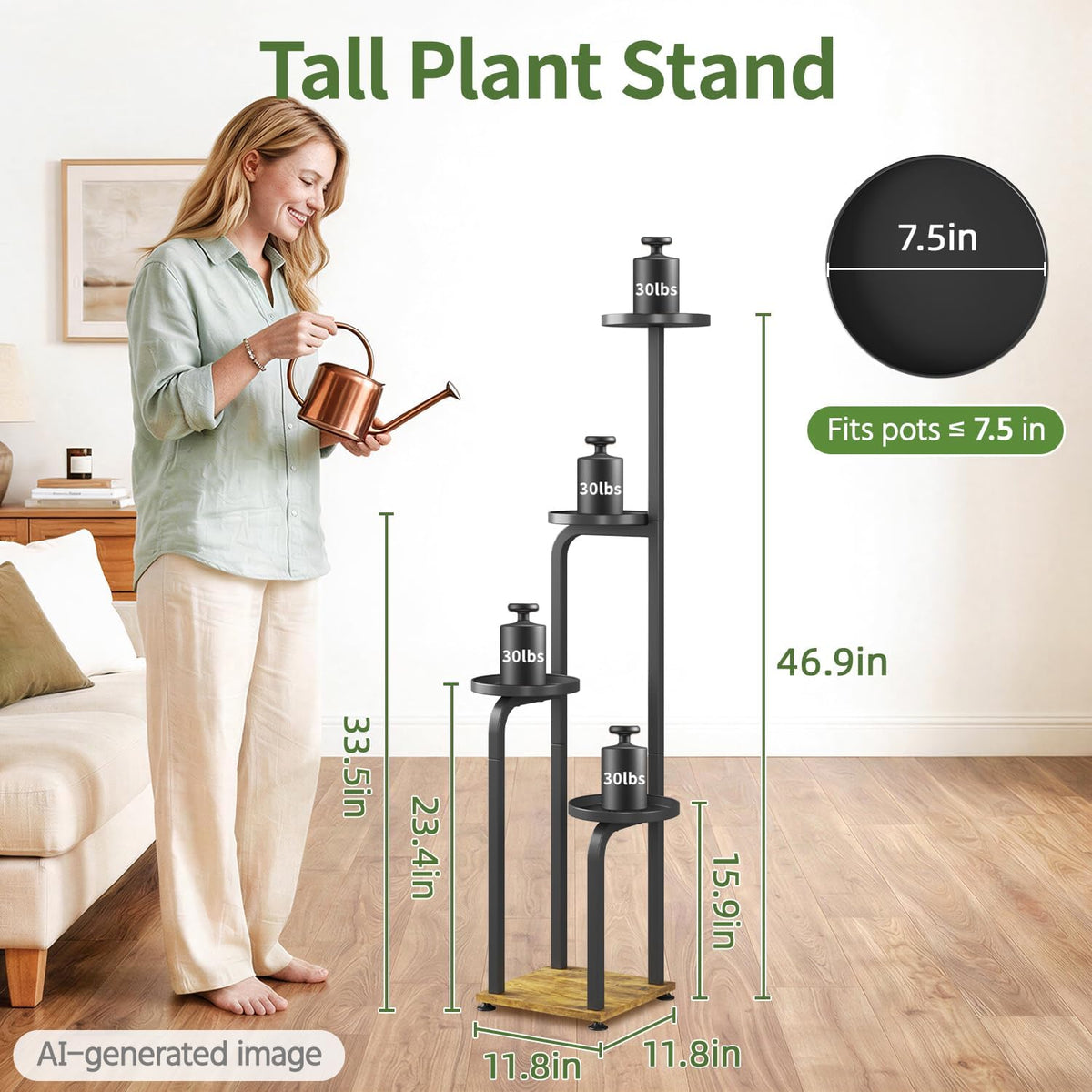 LASZOLA Plant Stand Shelf Tall Indoor Corner, 5 Tier Metal Black | Modern Multiple Flower Display Rack with Metal Tray