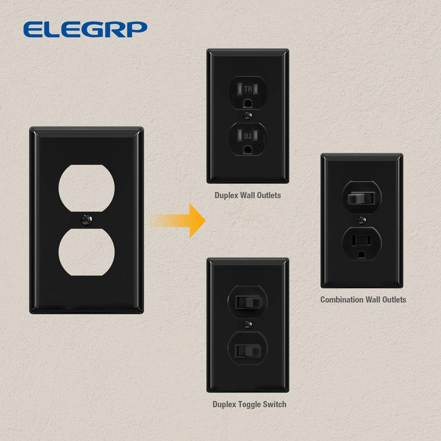 ELEGRP Duplex Receptacle Outlet Covers, 1-Gang Standard Size Wall Plates, Unbreakable Polycarbonate Dual Outlet