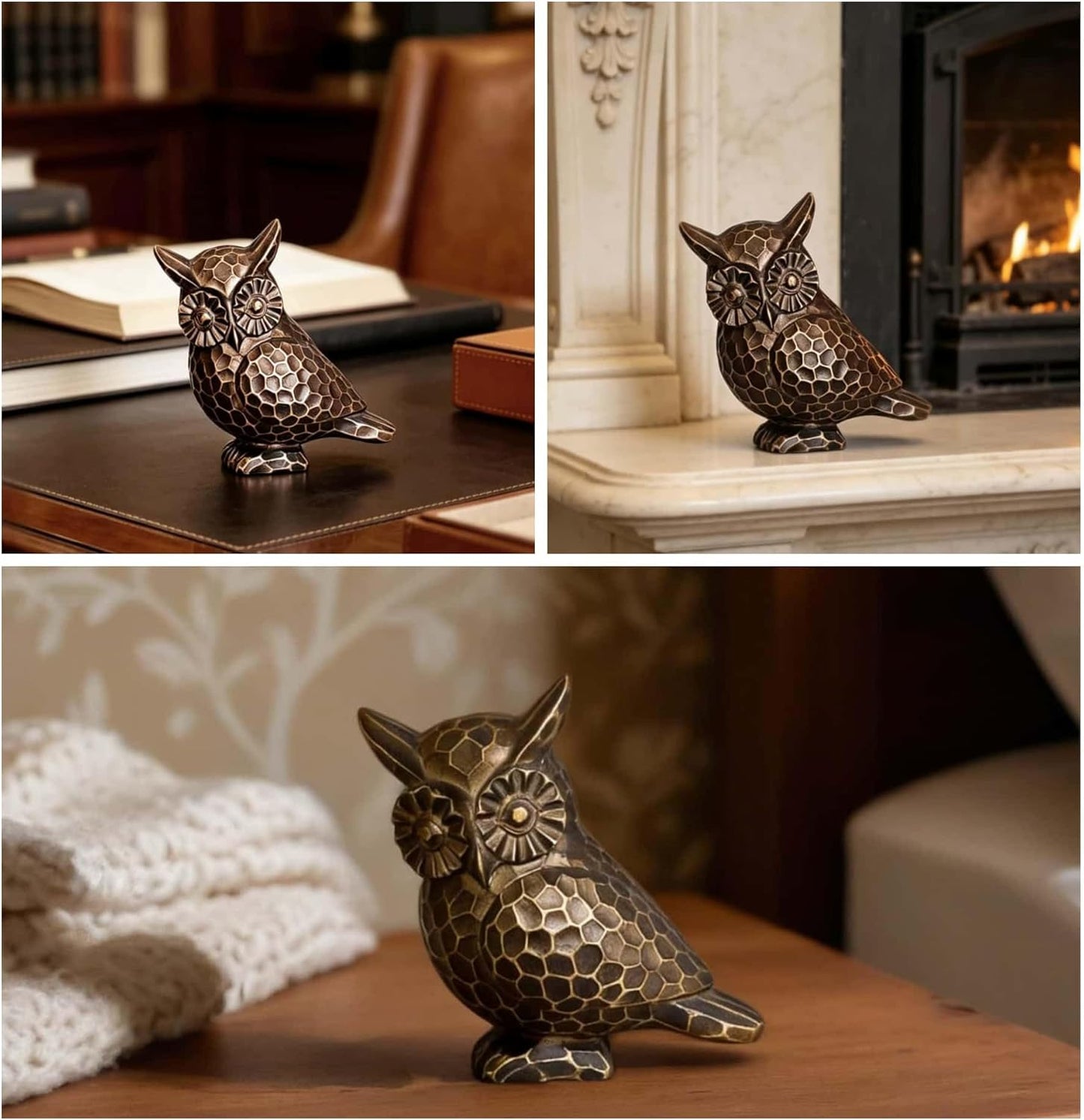 Small Brushed Vintage Owl Statue / Bronze