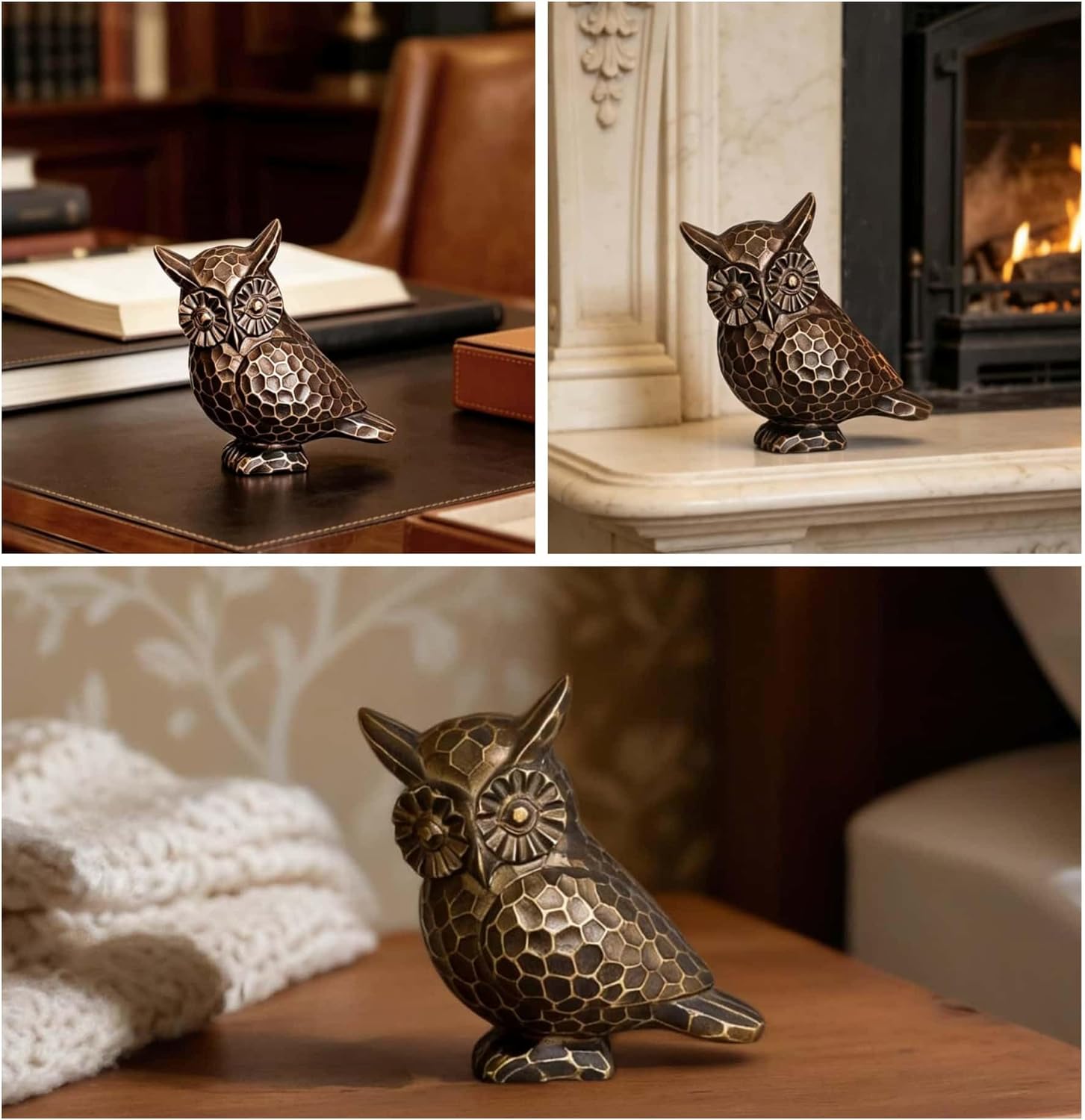 Small Brushed Vintage Owl Statue / Bronze