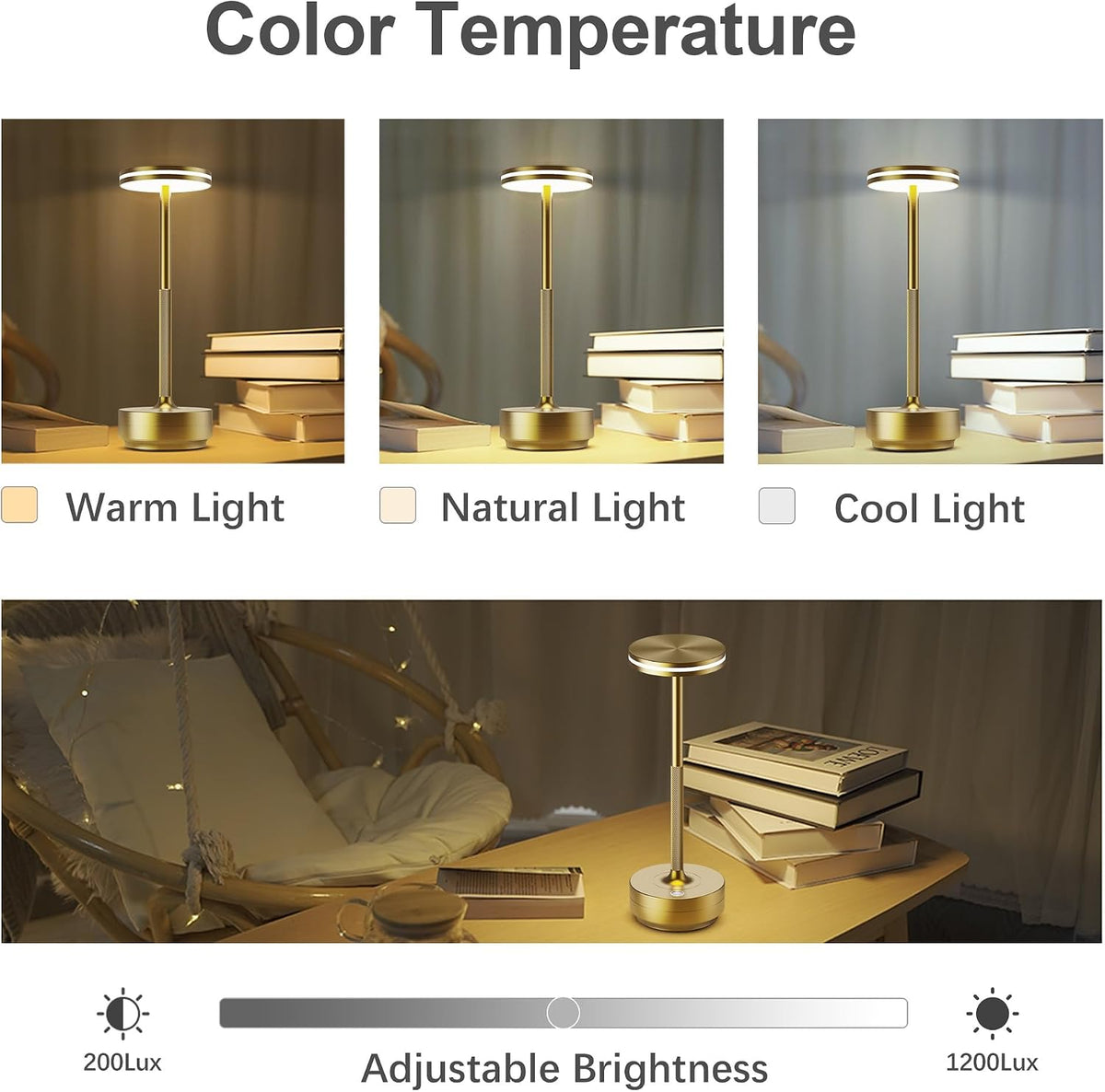 Hapfish 2 Pack Rechargeable Table Lamps,5000mAh Battery Powered Lamp | 3 Color Modes, Dimmable, Cordless LED Table