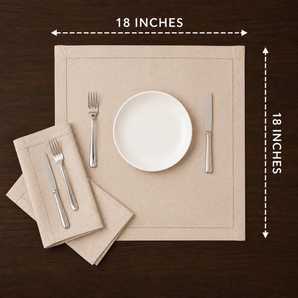 Alpha Living Home Linen Cloth Napkins, Natural, 18x18 in, 12-Pack | Flax cotton blend, hemstitched edges, mitered