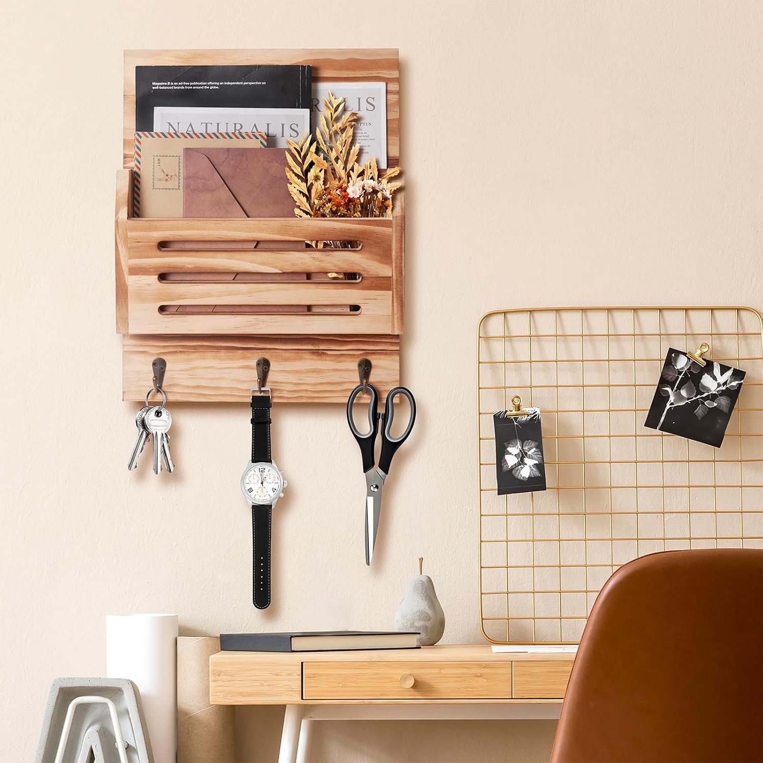 2-Slot Wooden Mail Organizer / Brown