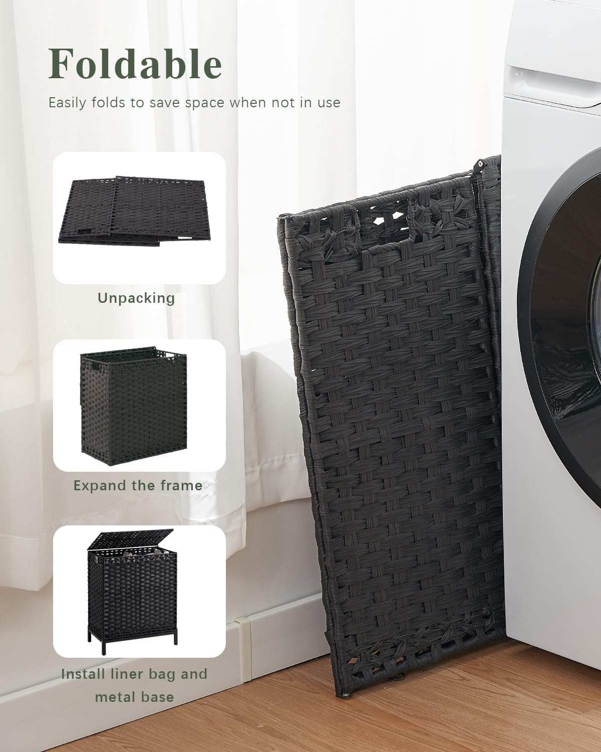 112 L Handwoven Rattan Wicker Laundry Basket / Black / 112 L - 29.6 Gal