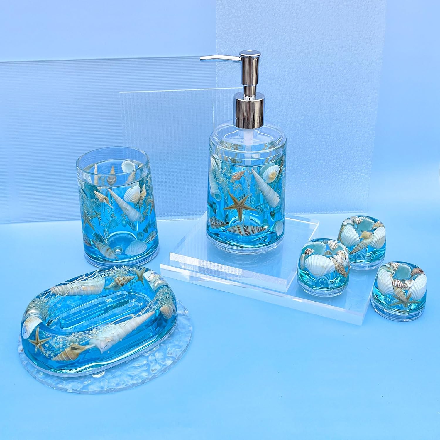Soap Dish Acrylic w/Nature Seashell Bar Soap Holder Shower Soap Tray