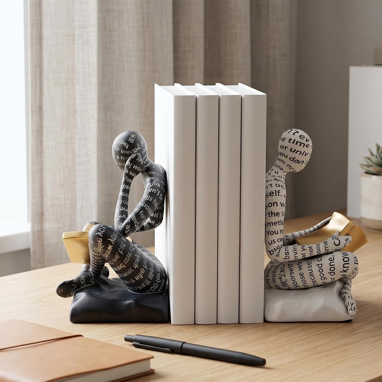 Thinker Bookends / Decorative Book Ends / White & Black