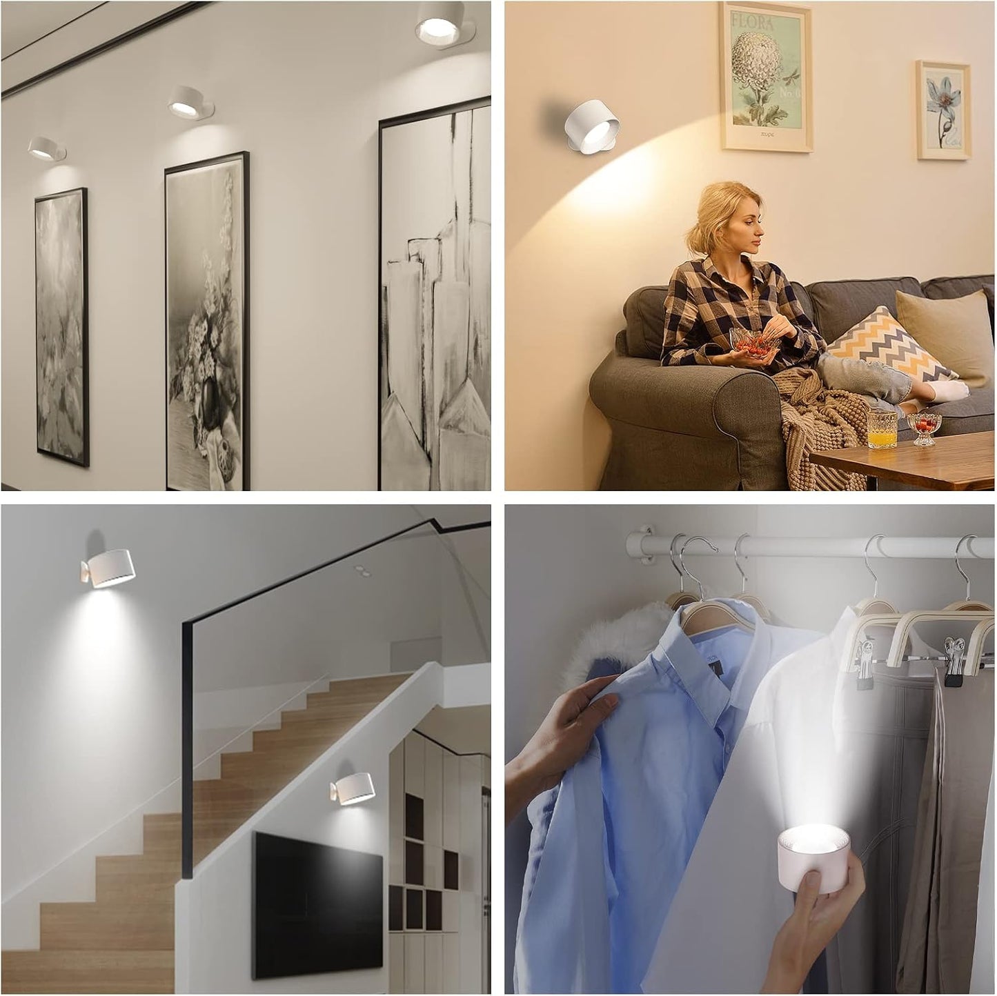 AKSDA LED Reading Light, Rechargeable Battery Operated Wall Sconce with 360-Degree Rotation Magnetic Mounting, Dimmable