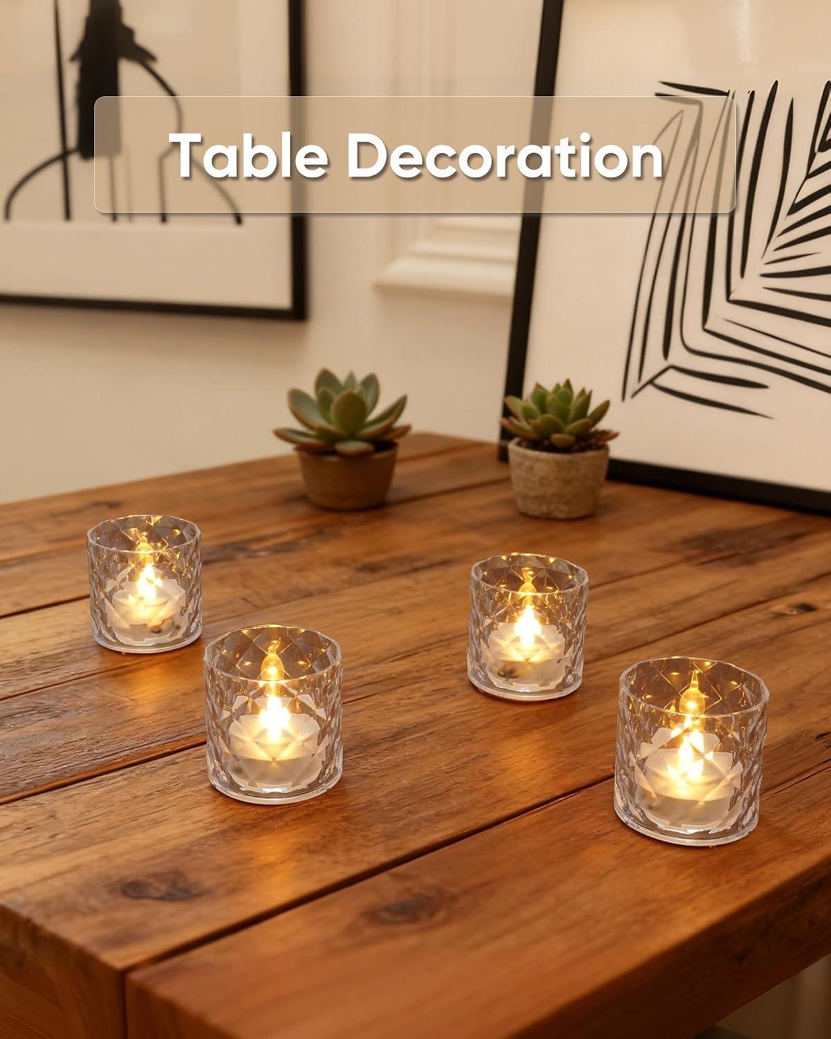 Homemory 2" Clear Acrylic Votive Candle & Holders with Auto Timer, 12 Pack | 6h auto timer, flicker Warm White glow