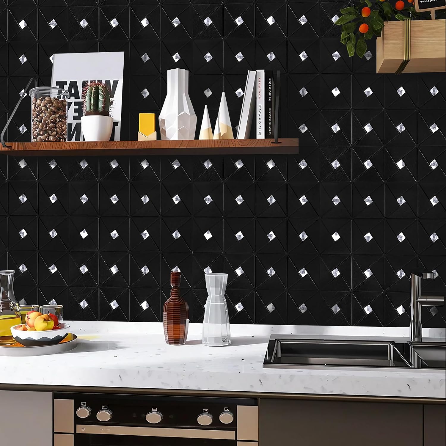 Metal Tile Stick on Backsplash / Black / Set of 10