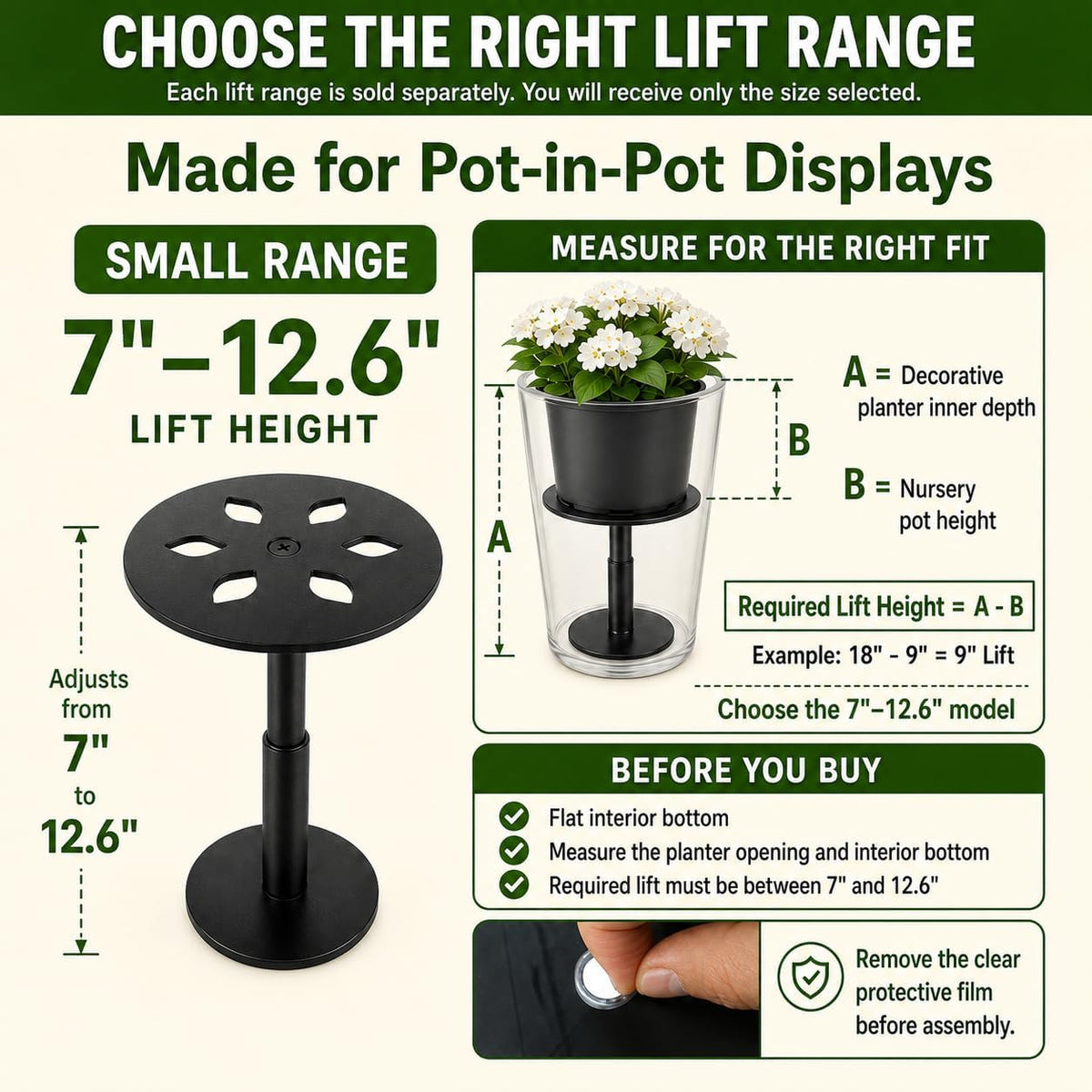 Adjustable Plant Risers for Inside Pots, 7-12.6 Inch Lift Height | Round Planter Insert for Tall Pots, 2 Stands, 2 x 8"