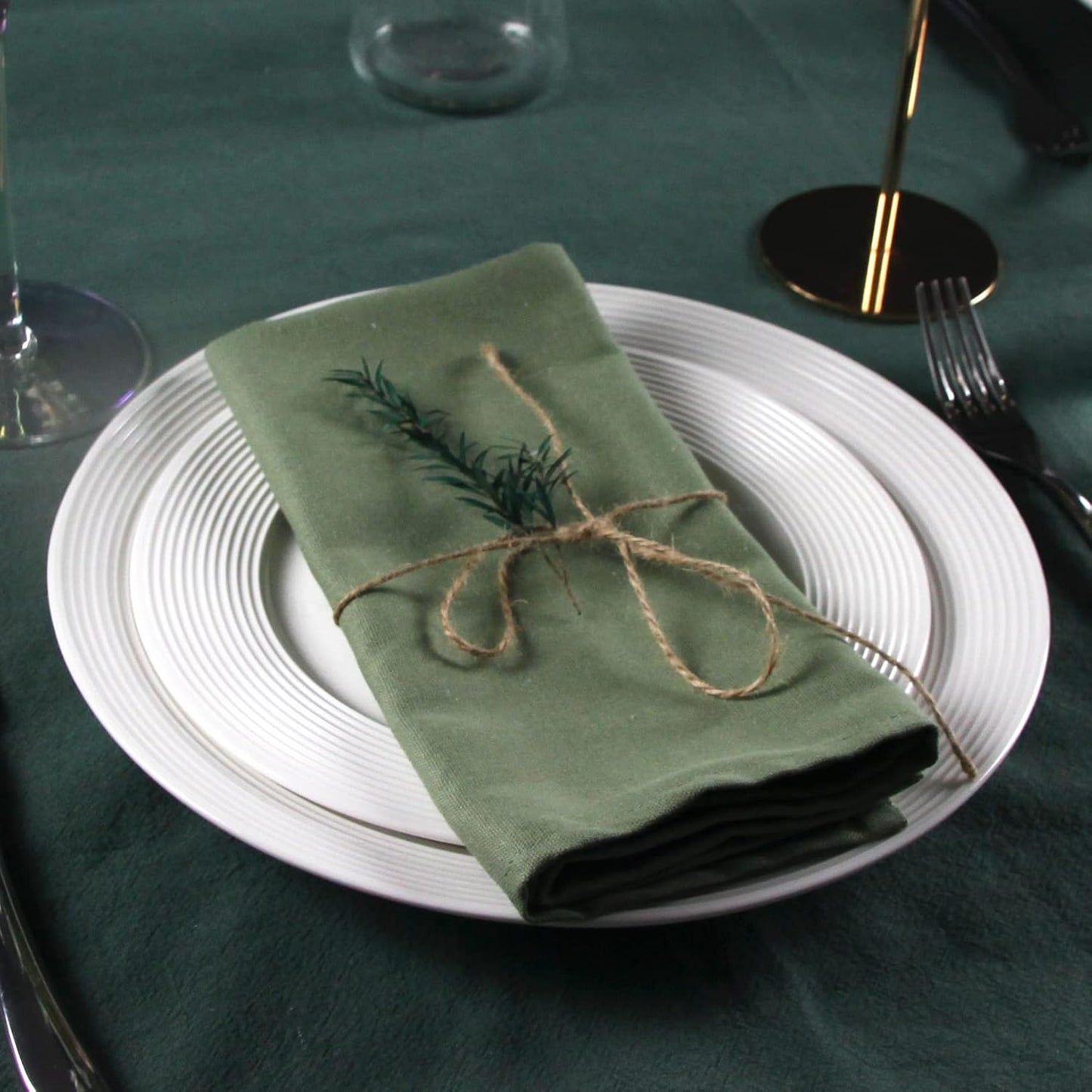 Solid Color Cotton Blended Dinner Cloth Napkins - Set of 12 (17 x 17 inches) - for Events & Home Use (Olive Green)