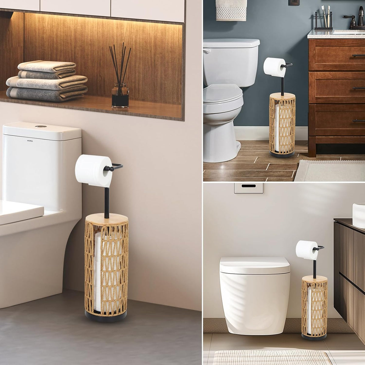 Freestanding Toilet Paper Holder with Storage,3 Rolls of Boho Toilet Paper Holder Stand with Lid,Gold Toilet Tissue