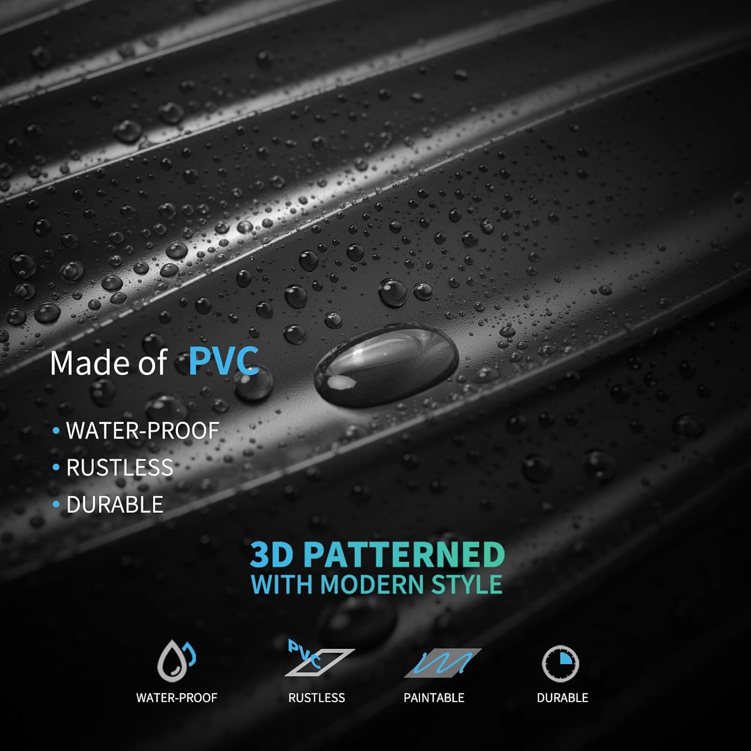Art3d PVC Wavy Textured 3D Wall Panels, 15.7 x 11.8 Inch, 24-Pack, Black | PVC, Waterproof, Featherlight, Scratch
