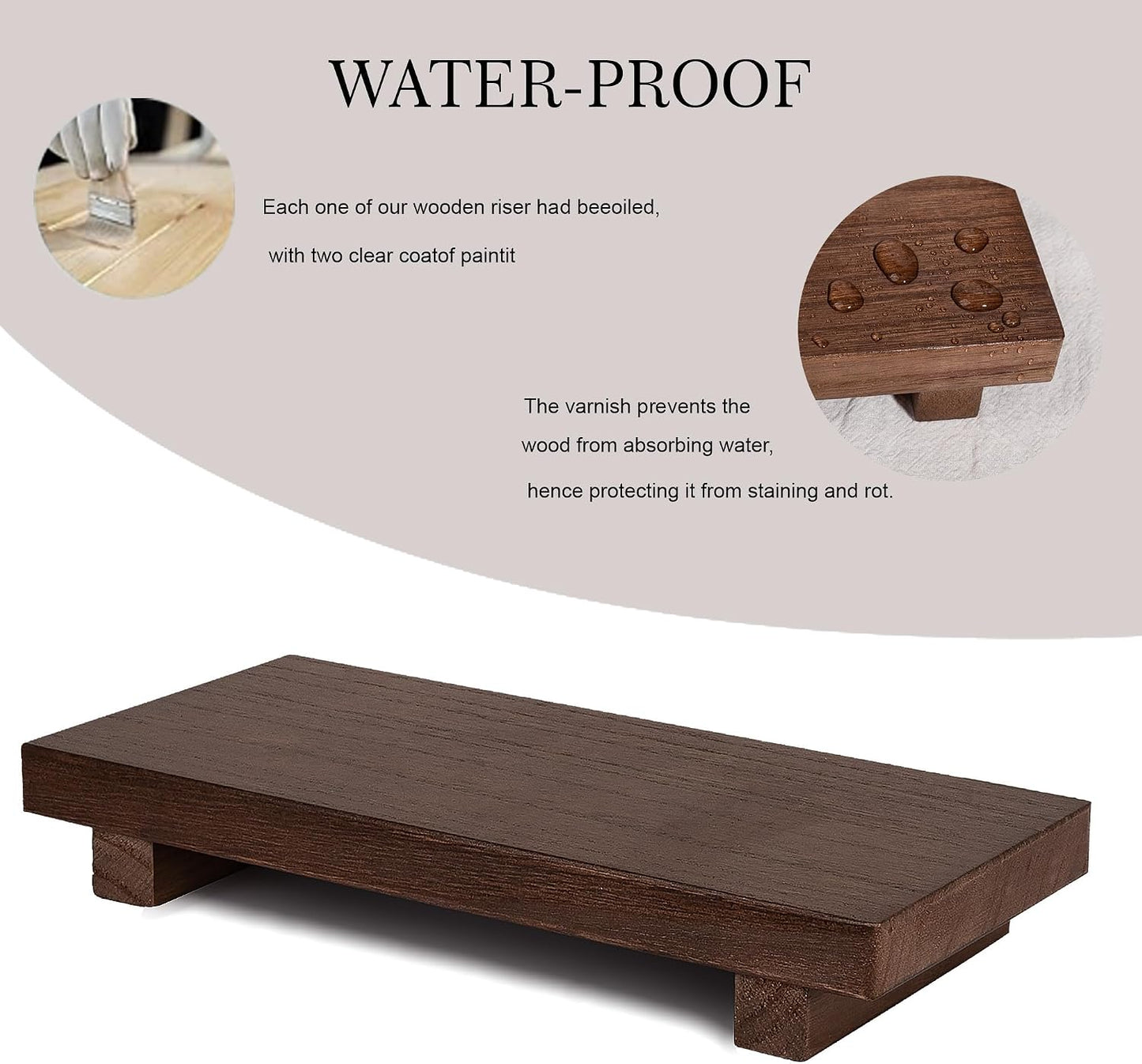 Small Wood Tray Pedestal Stand Farmhouse Bathroom Decor Decorative Wooden / Walnut / 10 x 4.5 x 1.6