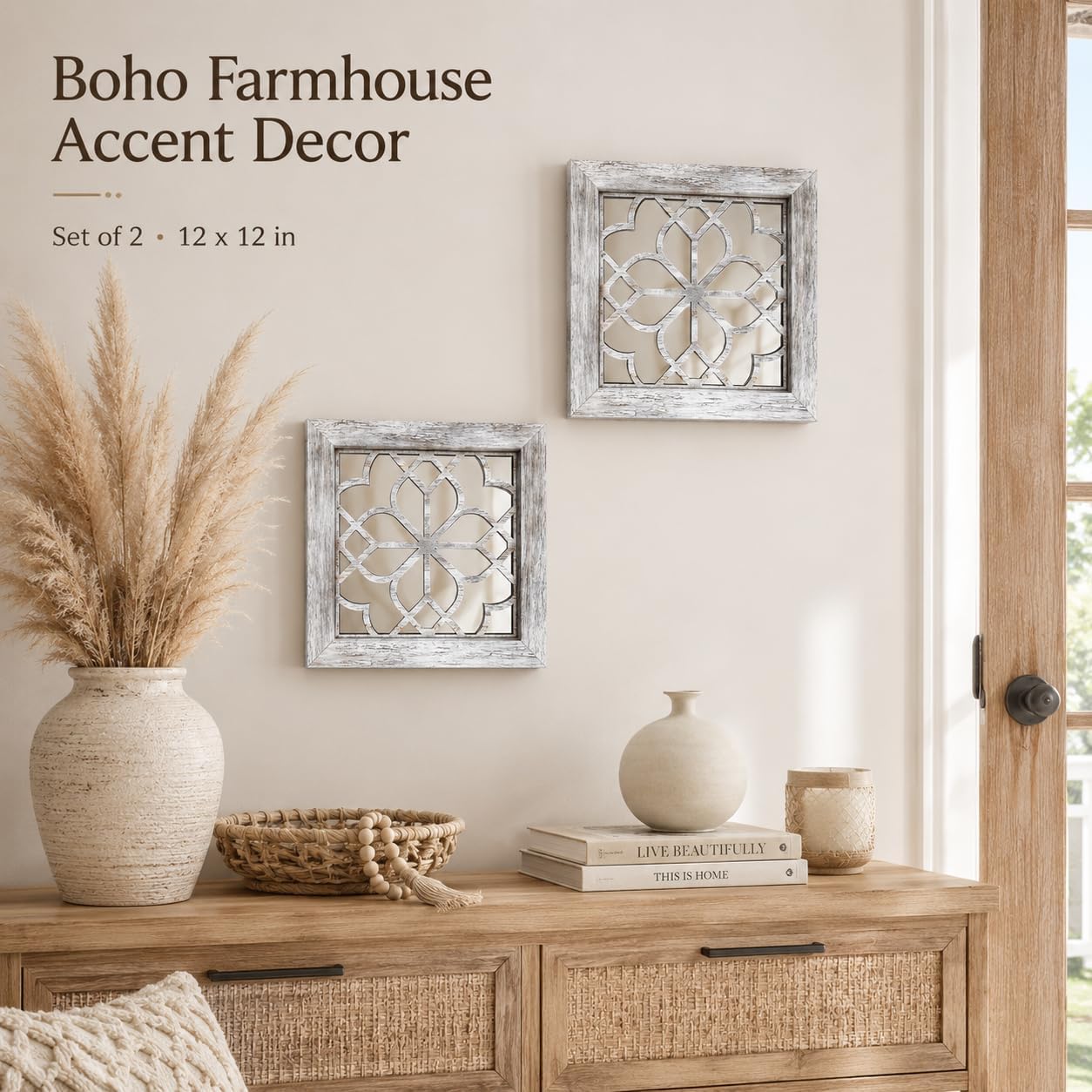 Boho Wall Mirror Decor / Grey / 12*12in / 12 x 12 / Set of 2