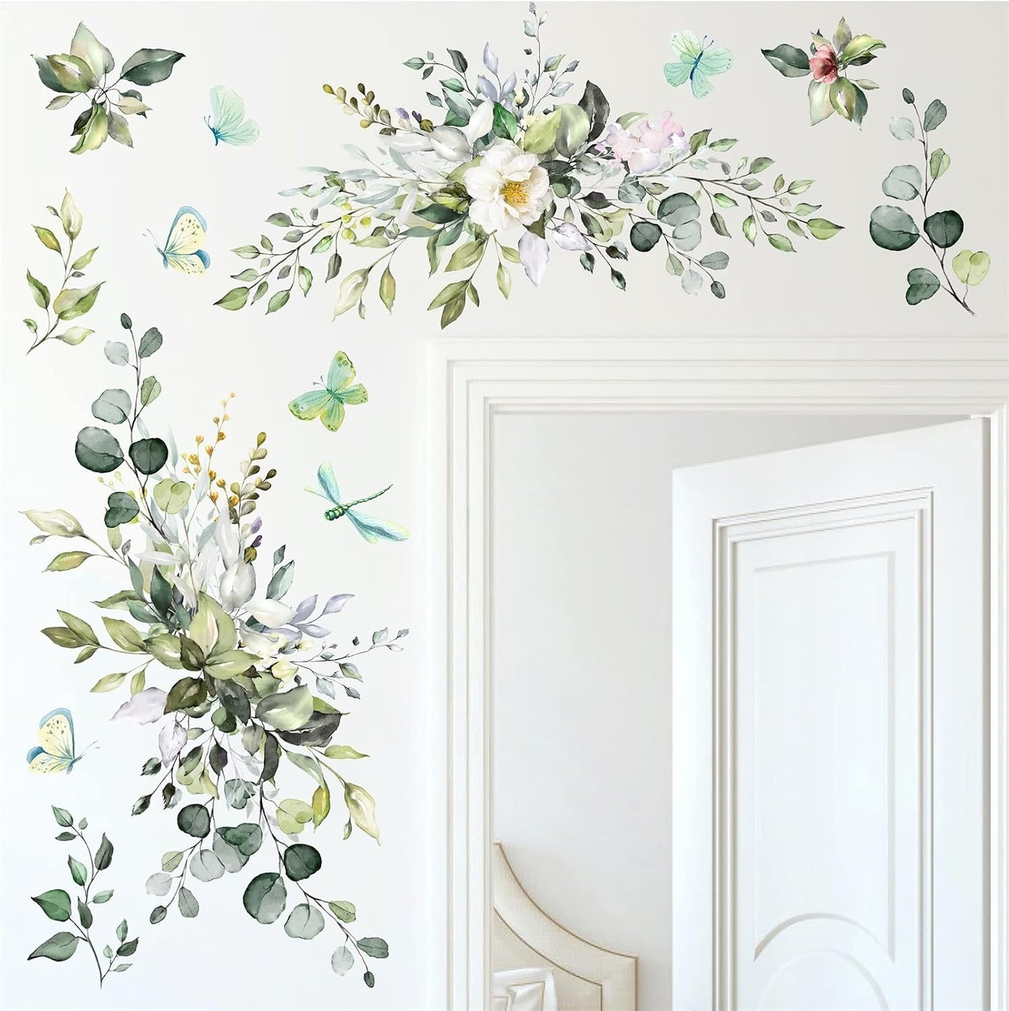 Leaves Wall Decal Botanical Vinyl Decals Peel and Stick Rustic Hanging Vines Art Mural / Green
