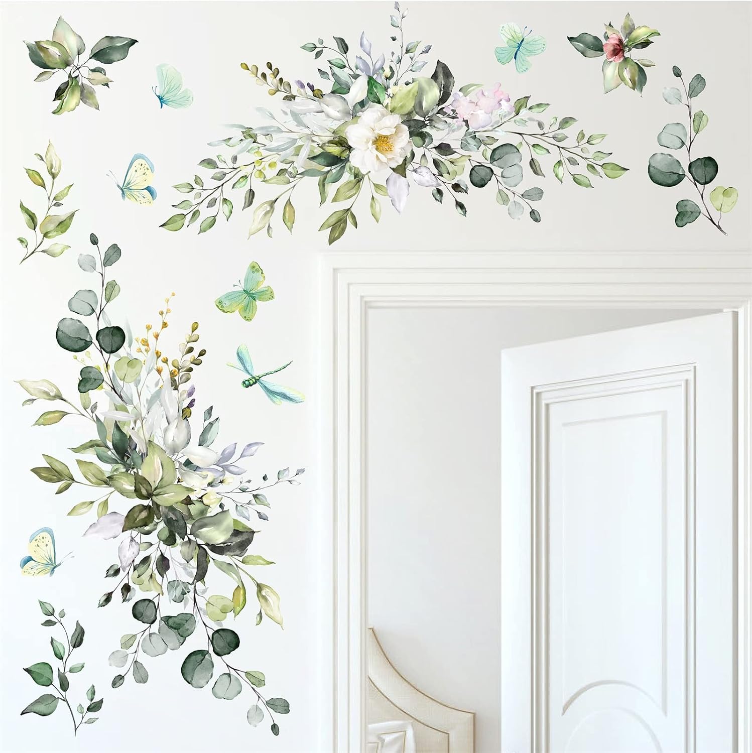Leaves Wall Decal Botanical Vinyl Decals Peel and Stick Rustic Hanging Vines Art Mural / Green