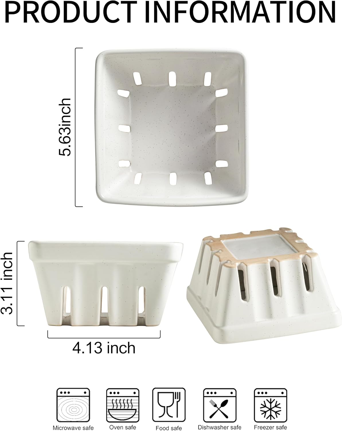 Ceramic Berry Basket / Cream White / Square-5.7 Inch / 5.7 Inch / Set of 2
