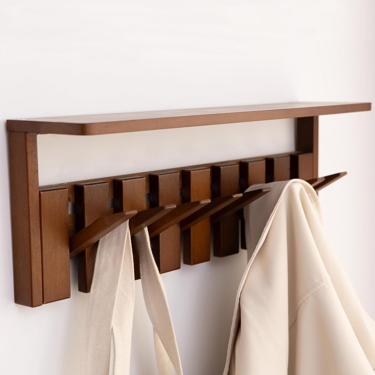 Wooden Coat Rack Wall Mount with Shelf, Heavy Duty Entryway Organizer with 8 Hooks,Coat Hooks Hanger for Coats, Hats