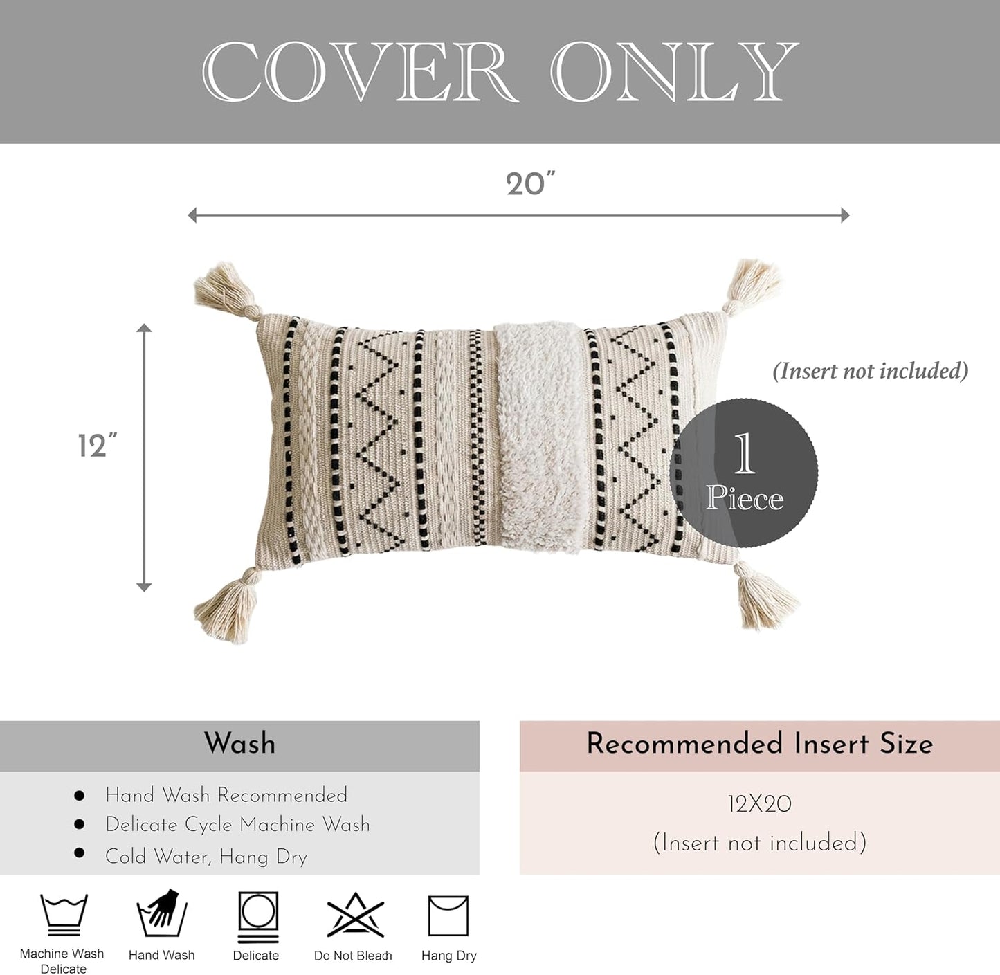 Lumbar Pillow Cover / 20 x 12 / Black