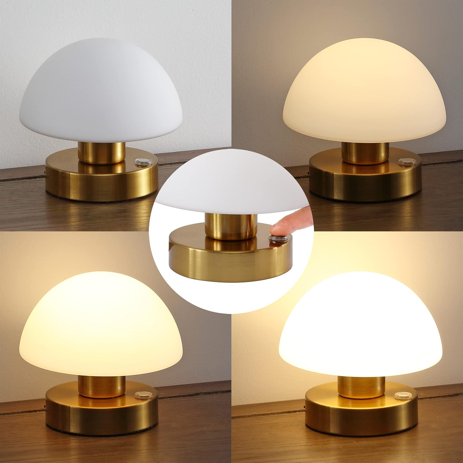 JONATHAN Y Zoe 5.75" Rechargeable Metal LED Lamp, Brass Gold/White | Cordless Portable Battery Operated, Mushroom