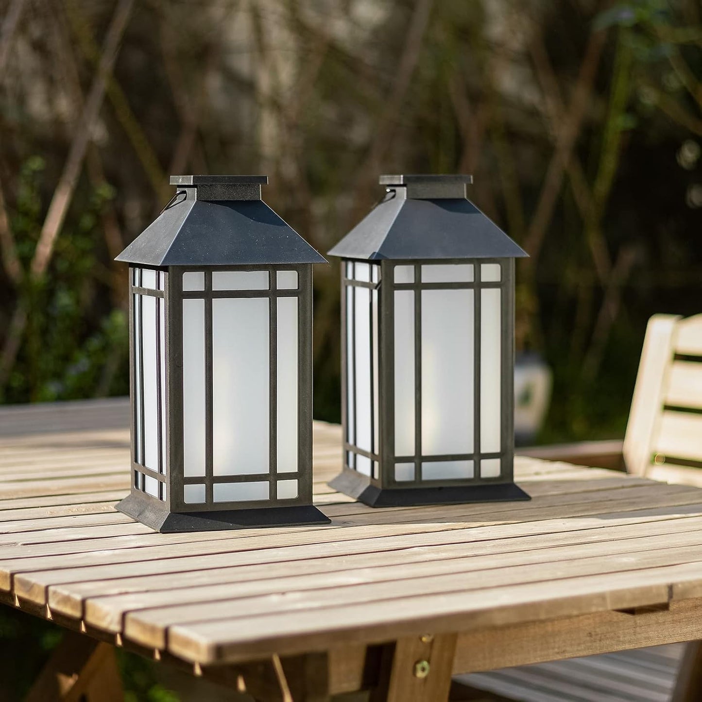 Bdor 13 Inch Outdoor Decorative Lanterns with LED Candle Timer 2 Pack Black | Battery powered convenience, cozy