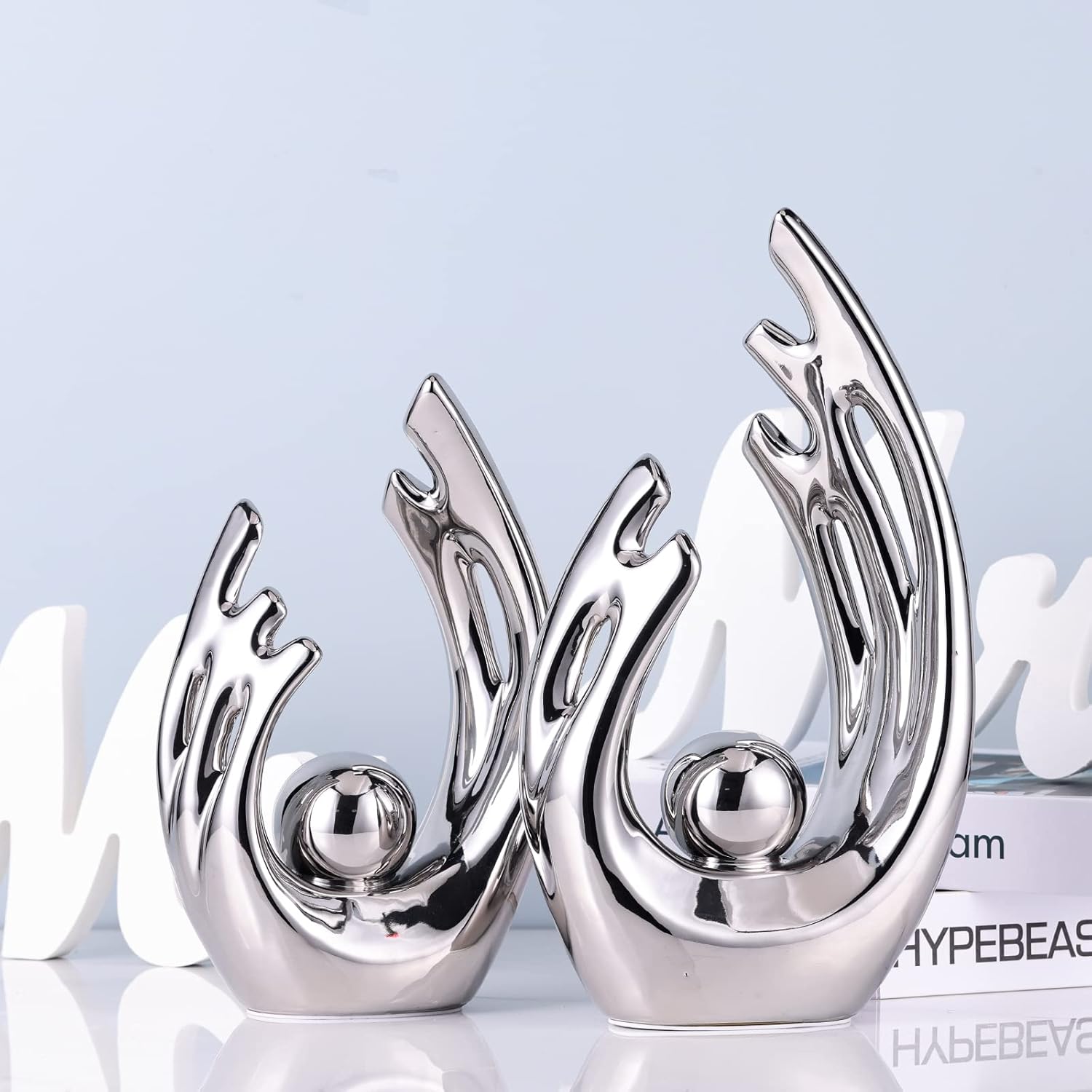 Abstract Ceramic Statue / Silver / Small