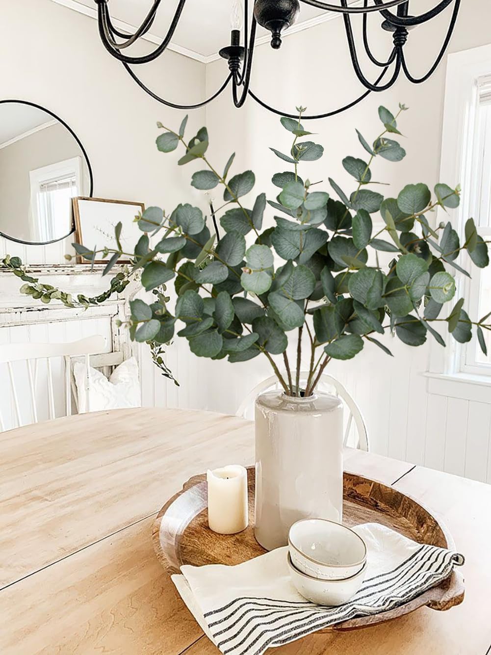 30" Artificial Eucalyptus Stems Fake Tall Eucalyptus Leaves Branches Faux Silk / Green / Set of 5