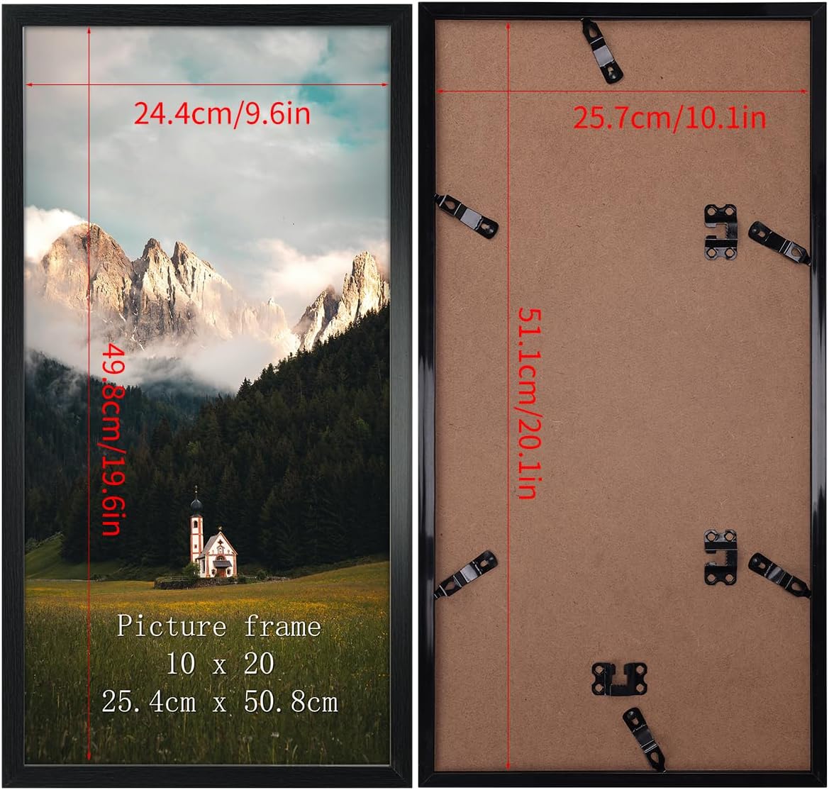 Giftgarden 10x20 Picture Frame Black, 20x10 Panorama Frame for Landscape Photo Wall Display, Single