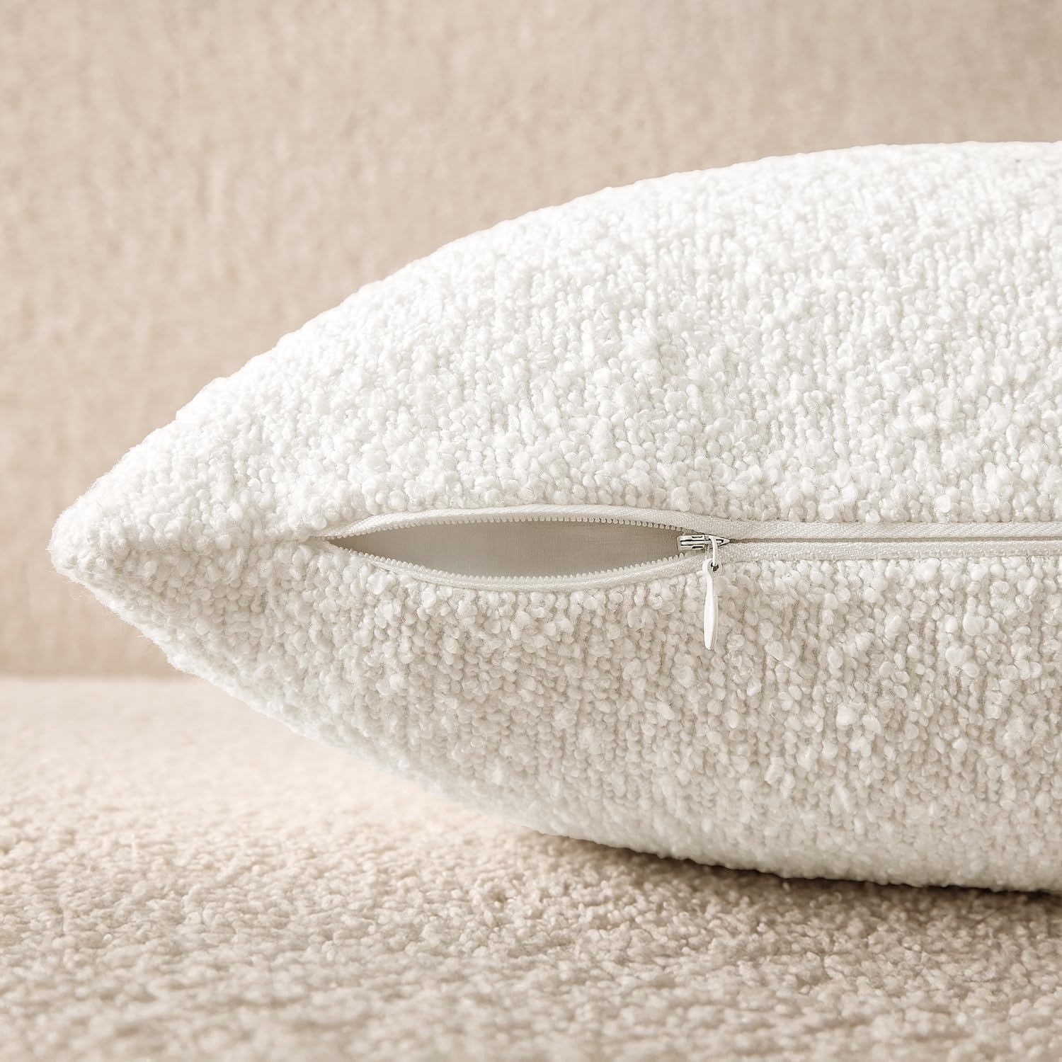 Textured Boucle Throw Pillow Covers Soft Accent Solid Cushion Cases / White / 20 x 20 / Set of 2