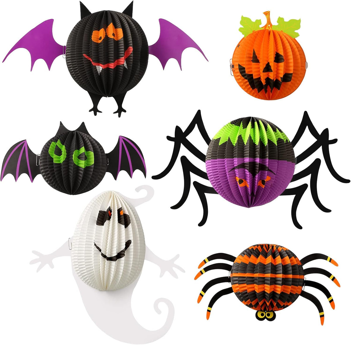 Jeyiour 6 Pack Halloween Paper Lanterns, 3D Honeycomb Hanging Decorations