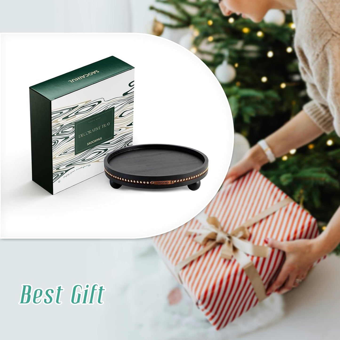 Farmhouse Decorative Round Tray / Black / 11.81 Inch