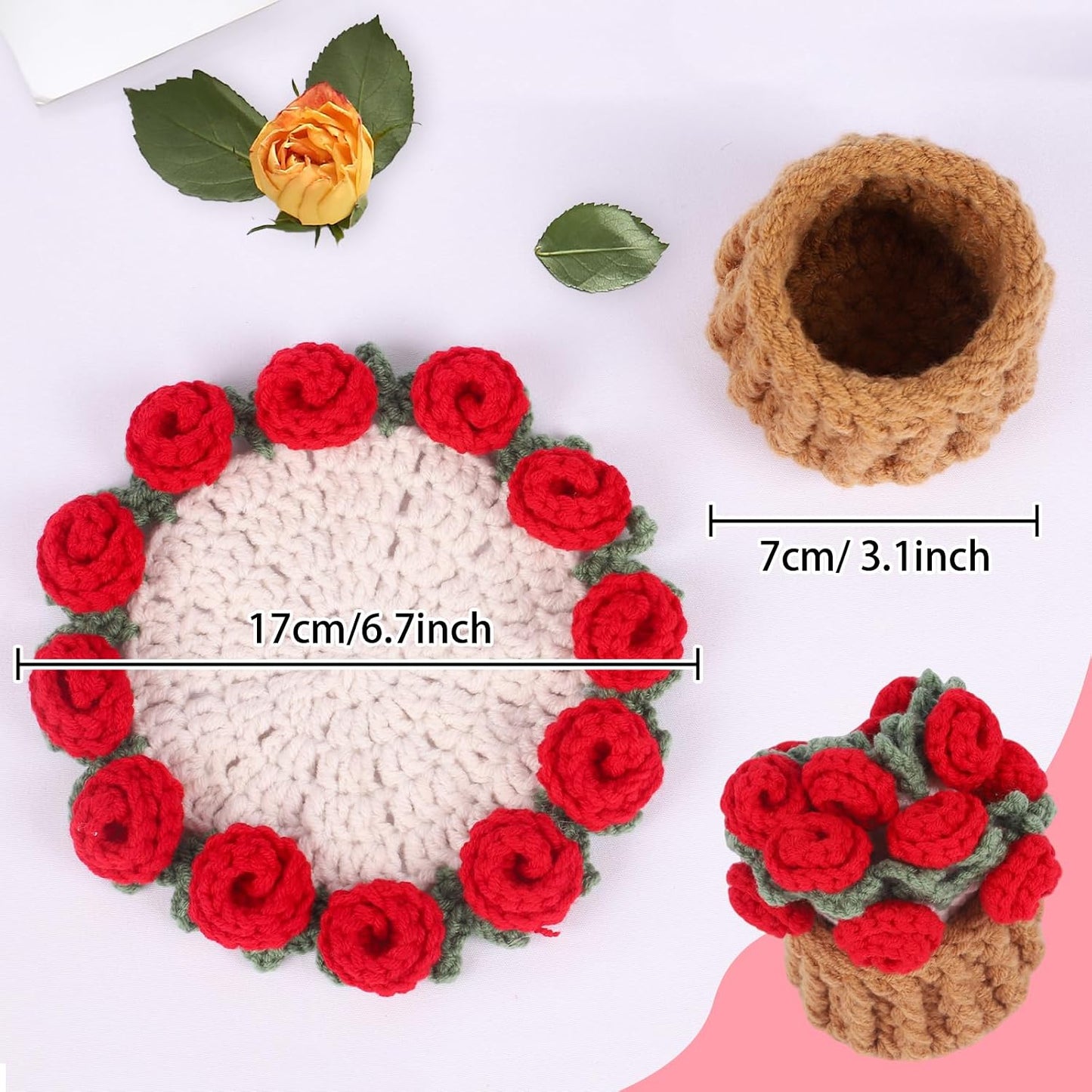 Mini Basket -Boho Floral Coasters / Red