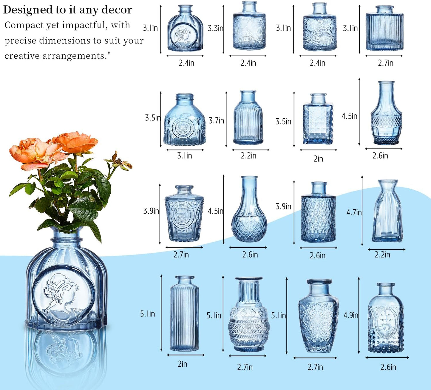 Crystal Vintage Vase Set / Blue / Set of 16