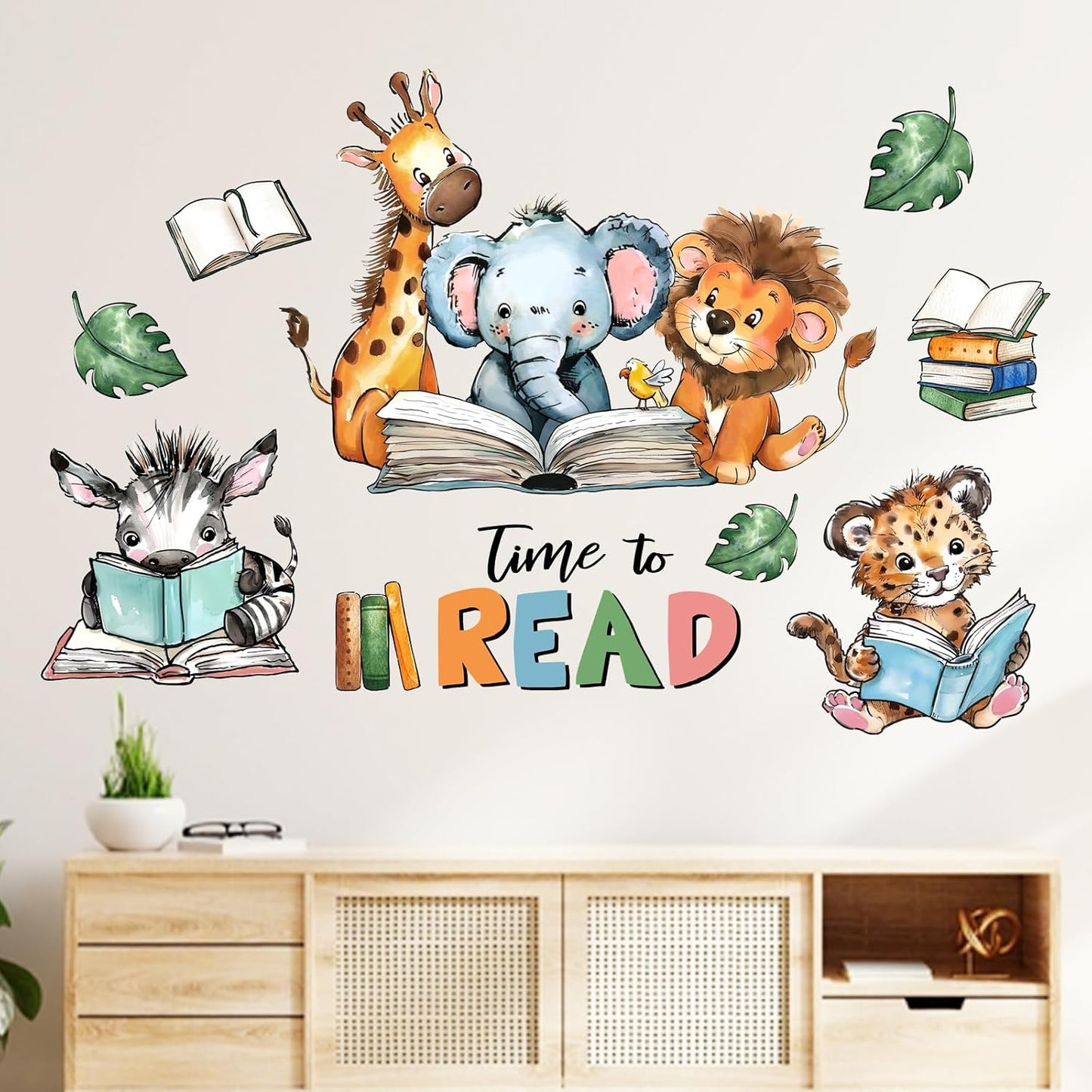 Time to Read Animal Book Wall Decals Stickers / Reading Animals