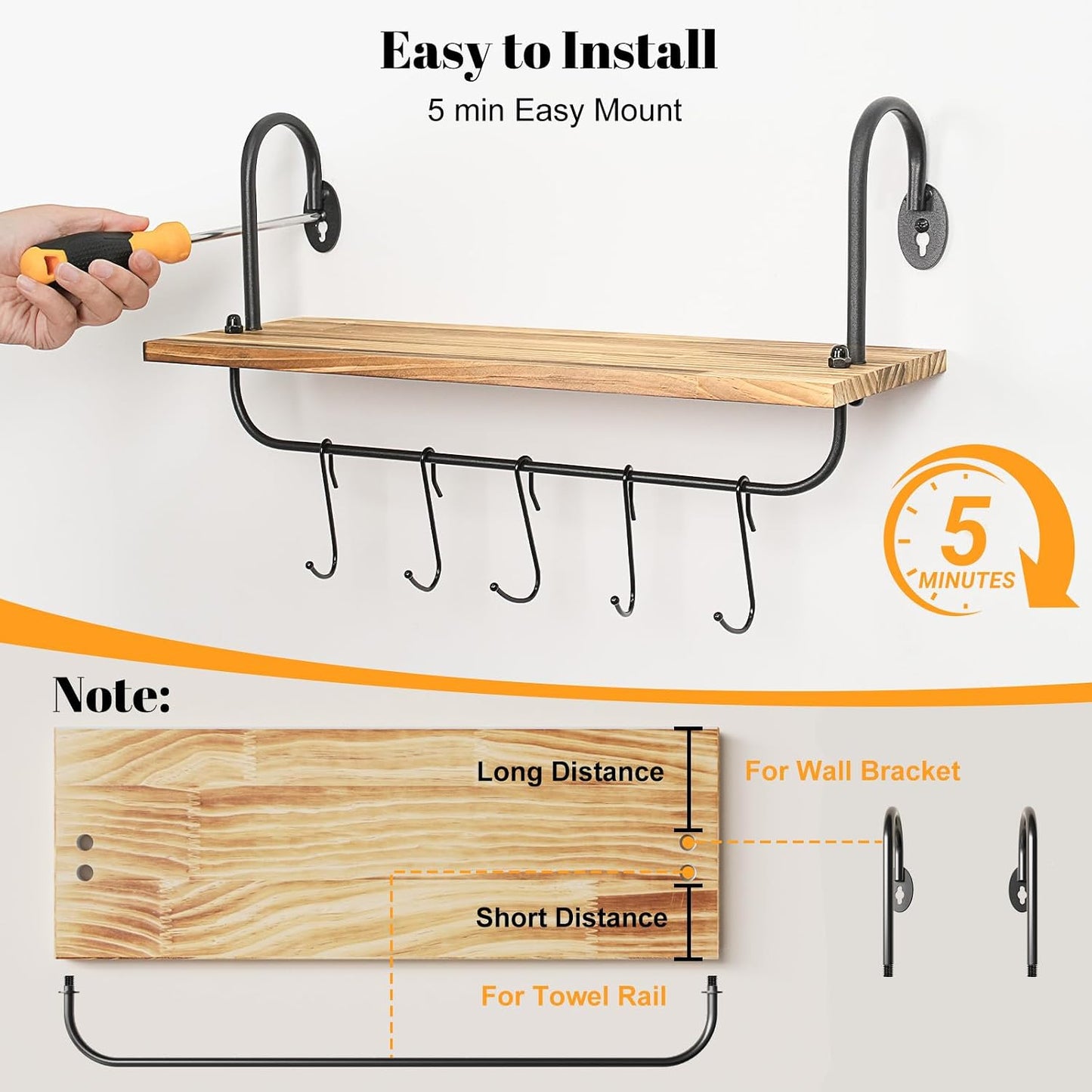 Olakee Floating Wall Shelves for Kitchen Bathroom Coffee Nook with 10 Adjustable Hooks for Coffee Mugs, Coffee Bar