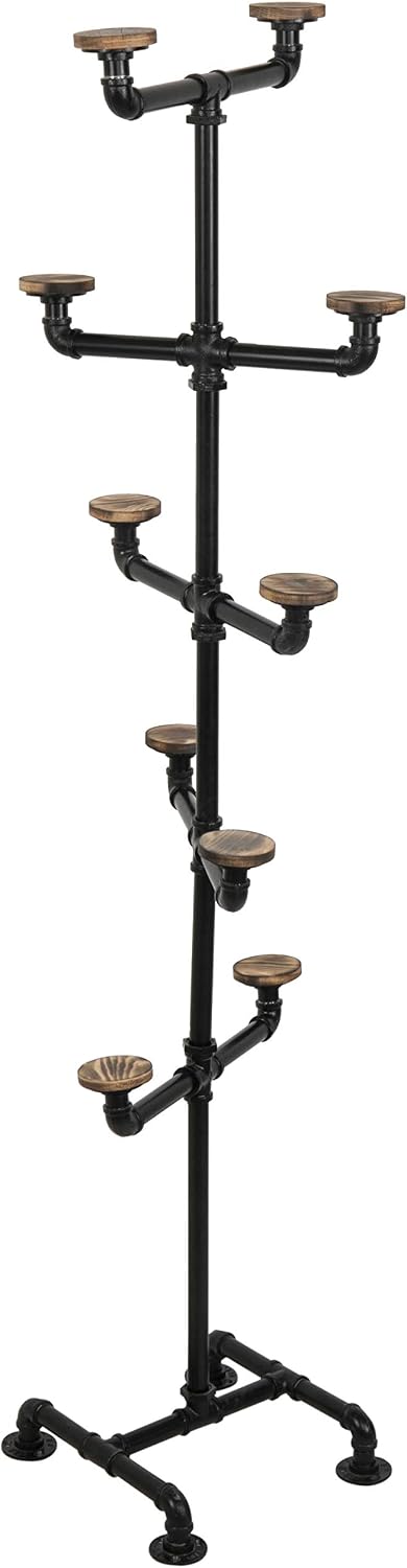MyGift Hat Rack Stand,Standing Hat Organizer Tree, Baseball Caps Cowboy Hat Display, Industrial Black Metal Pipe Rack
