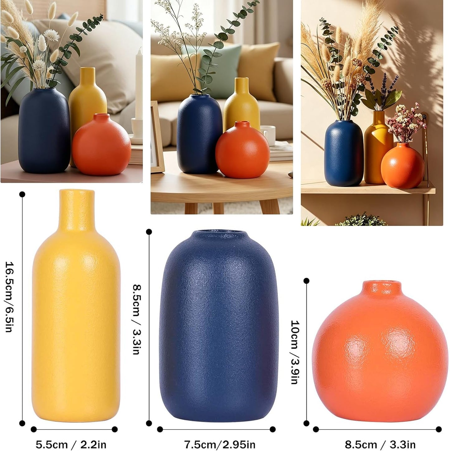 Colorful Ceramic Vase Set / A / Orange