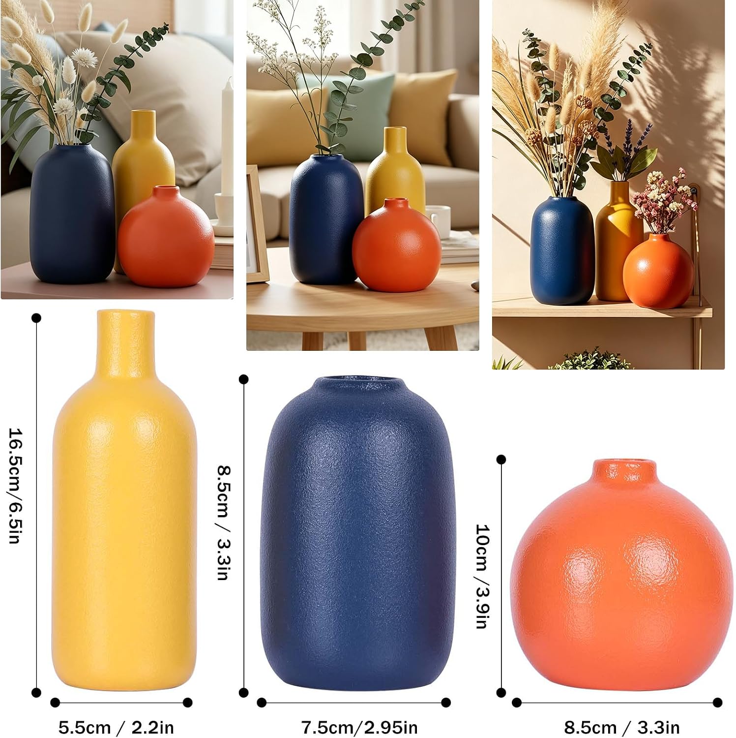 Colorful Ceramic Vase Set / A / Orange