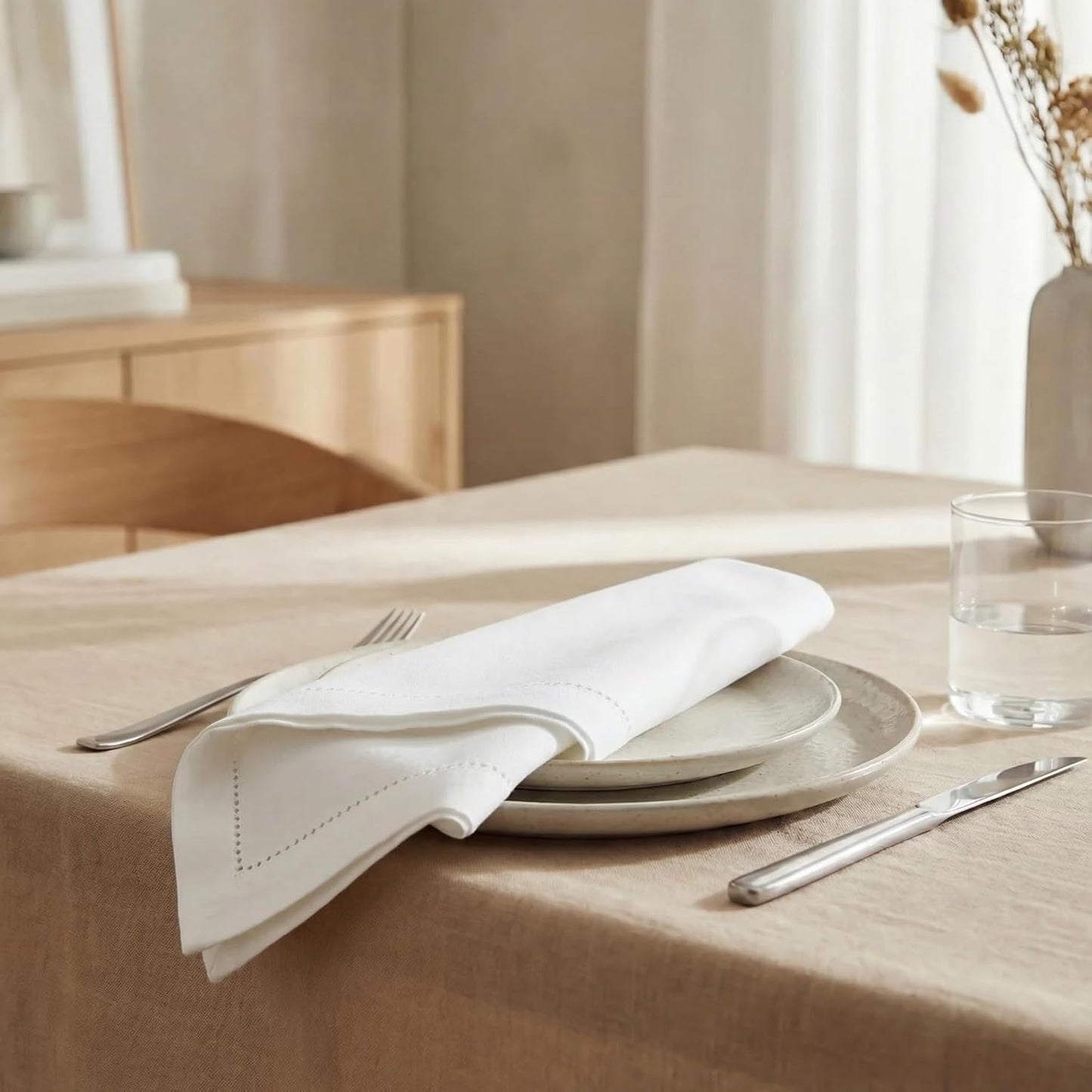 Urban Villa Cloth Napkins White Hemstitch Dinner Napkins Set of 12 (20X20) 100% Cotton Absorbent Washable Durable