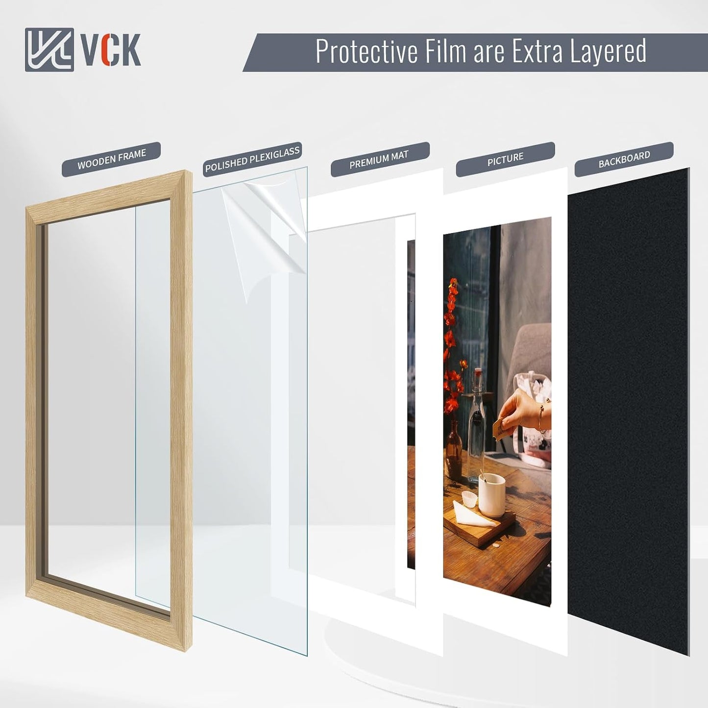 VCK 18x24 Poster Frame 5 Pack - Natural Oak, High-End Wood Picture Frames with Polished Plexiglass, Display 16x20 Photo