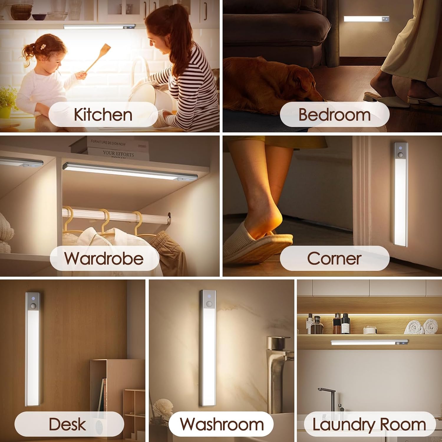Quntis LED Under Cabinet Lighting Rechargeable, Wireless Motion Sensor Light Indoor, 2 Pack 12" 3000-6000K Dimmable
