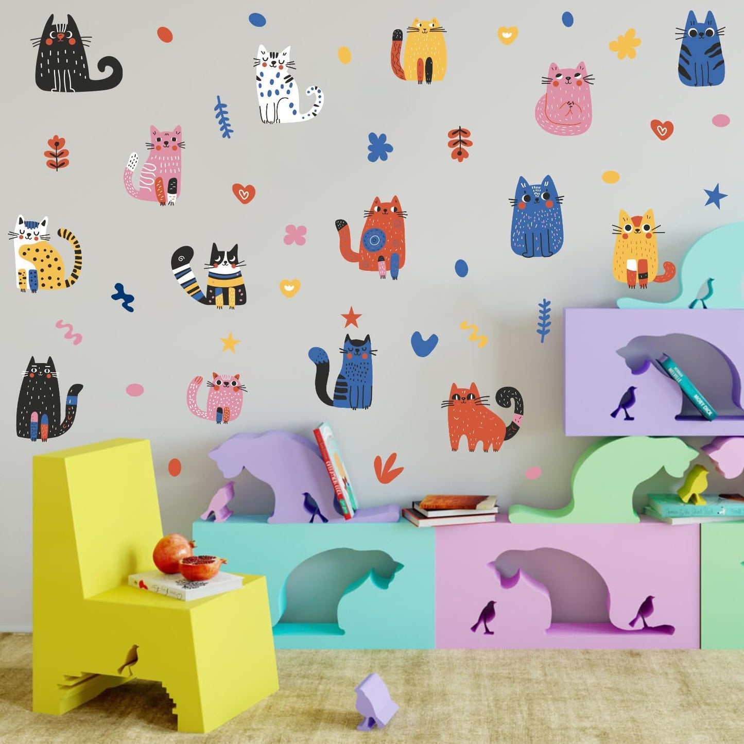 Colorful Doodle Wall Decal / Cat