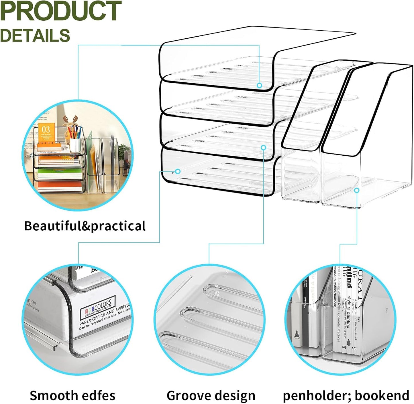 4-Tier Acrylic Paper Tray Organizer / Clear / Vertical